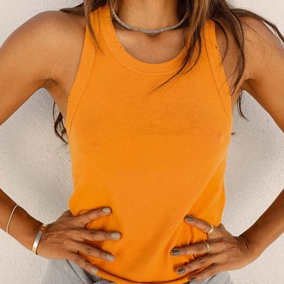 Bandier Sincerely Jules The Willow Scoop Neck Tank In Goldenrod - Picture 7 of 7